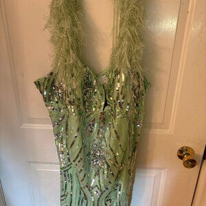 ASOS LUXE Mint Green Sequin Faux Feather Mini Dress NWT
